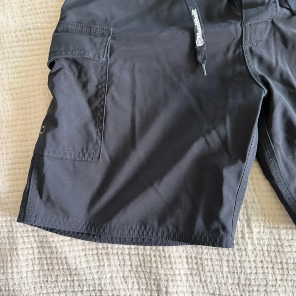 Maui Built Board Shorts Men Size 32 Black Cargo Pocket Lace Up‎ Swim Trunks Surf